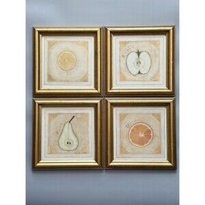 VTG Shelley Hely Pier 1 Citrus Fruit 9x9 Gold Framed Wall Art Prints Botanical